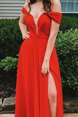 Long Chiffon Off the Shoulder Red Prom Dress Formal Evening Gowns 901516