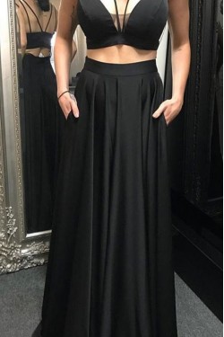 Long Black Two Pieces Prom Dress Formal Evening Gowns 901518