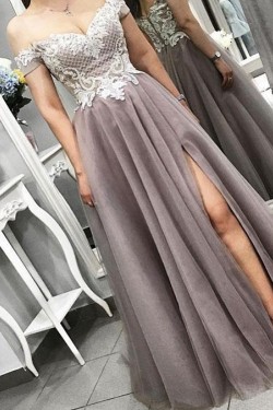 A-Line Lace Off the Shoulder Prom Dress Formal Evening Gowns 901519