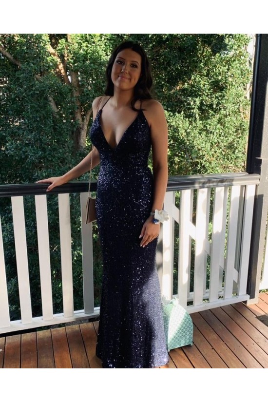 Long Navy Blue Sequin Prom Dress Formal Evening Gowns 901522 Long Navy Blue Sequin Prom Dress Formal Evening Gowns 901522