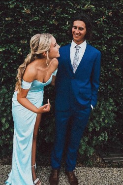 Long Blue Sheath Prom Dress Formal Evening Gowns 901524