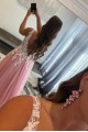 A-Line Long Pink Lace and Tulle Prom Dresses Formal Evening Gowns 901525