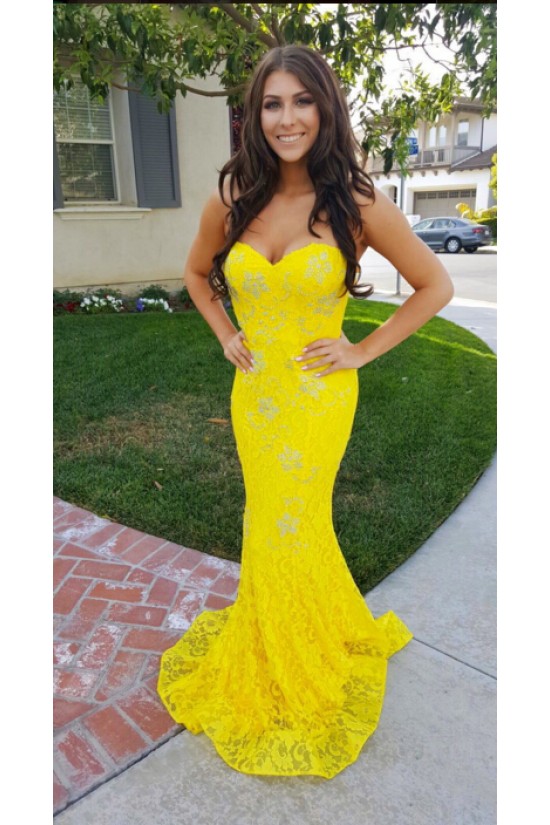 Mermaid Long Yellow Lace Prom Dresses Formal Evening Gowns 901530 Mermaid Long Yellow Lace Prom Dresses Formal Evening Gowns 901530