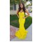 Mermaid Long Yellow Lace Prom Dresses Formal Evening Gowns 901530