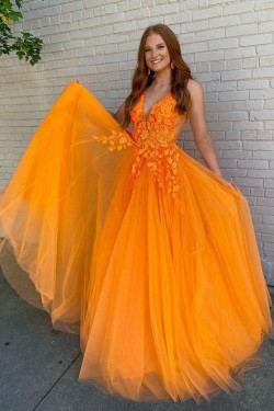 A-Line Tulle and Lace Prom Dresses Formal Evening Gowns 901536