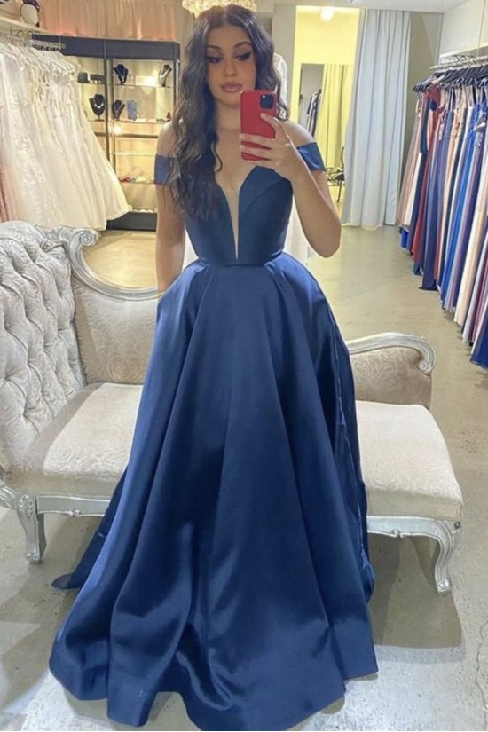 A-Line Off the Shoulder Prom Dresses Formal Evening Gowns 901539