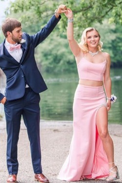 Long Pink Two Pieces Prom Dresses Formal Evening Gowns 901540