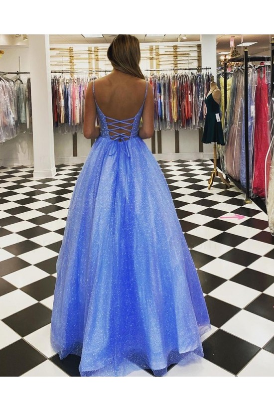 Long Blue Sparkle Prom Dresses Formal Evening Gowns 901544