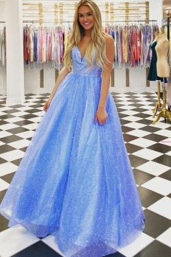 Long Blue Sparkle Prom Dresses Formal Evening Gowns 901544