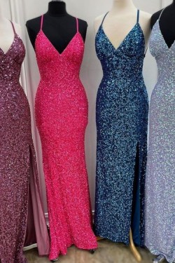 Long Sequin Spaghetti Straps Prom Dresses Formal Evening Gowns 901546