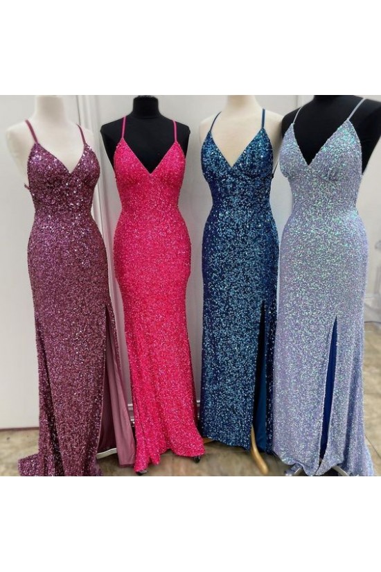 Long Sequin Spaghetti Straps Prom Dresses Formal Evening Gowns 901546