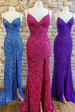Long Sequin Spaghetti Straps Prom Dresses Formal Evening Gowns 901546