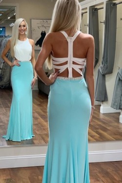 Long Blue White Mermaid Prom Dresses Formal Evening Gowns 901554