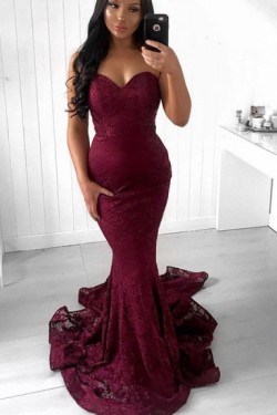 Mermaid Grape Lace Long Prom Dresses Formal Evening Gowns 901555