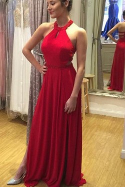 Long Red Chiffon Beaded Prom Dresses Formal Evening Gowns 901556