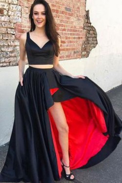 Long Black Red Two Pieces Prom Dresses Formal Evening Gowns 901558