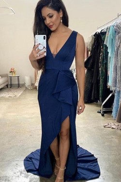 Sheath V Neck Long Prom Dresses Formal Evening Gowns 901559