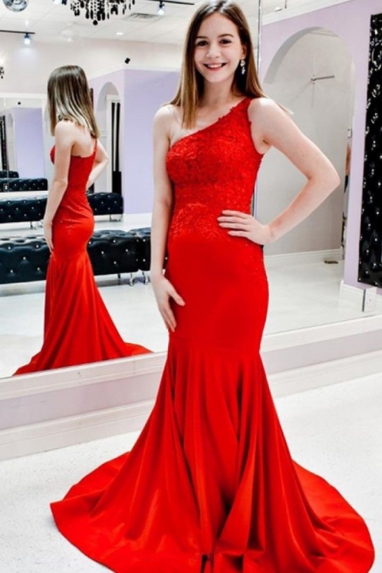 Mermaid One Shoulder Long Red Prom Dresses Formal Evening Gowns 901564 Mermaid One Shoulder Long Red Prom Dresses Formal Evening Gowns 901564