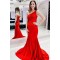 Mermaid One Shoulder Long Red Prom Dresses Formal Evening Gowns 901564