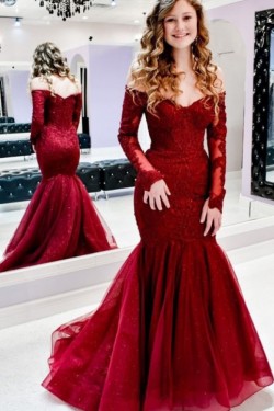 Elegant Mermaid Long Sleeves Prom Dresses Formal Evening Gowns 901565