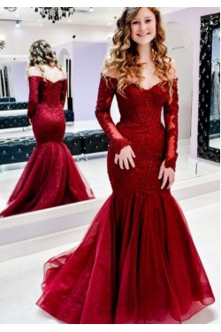 Elegant Mermaid Long Sleeves Prom Dresses Formal Evening Gowns 901565