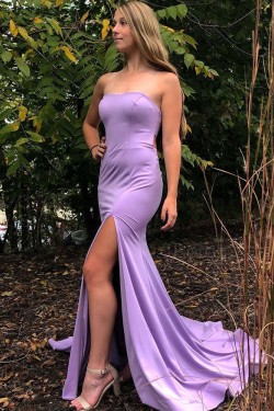 Long Strapless Mermaid Lilac Prom Dresses Formal Evening Gowns 901571