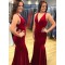 Long Red Mermaid V Neck Prom Dresses Formal Evening Gowns 901572