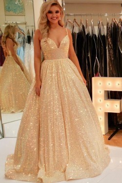 A-Line Sparkle Ball Gown Prom Dresses Formal Evening Gowns 901573