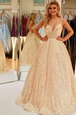 A-Line Sparkle Ball Gown Prom Dresses Formal Evening Gowns 901573