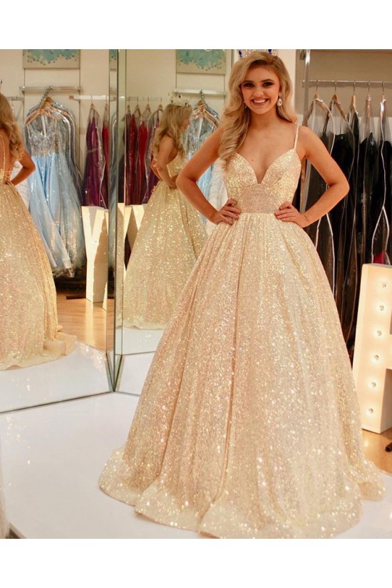 A-Line Sparkle Ball Gown Prom Dresses Formal Evening Gowns 901573