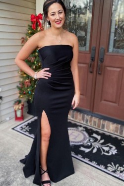 Long Black Strapless Mermaid Prom Dresses Formal Evening Gowns 901574