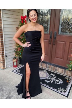 Long Black Strapless Mermaid Prom Dresses Formal Evening Gowns 901574