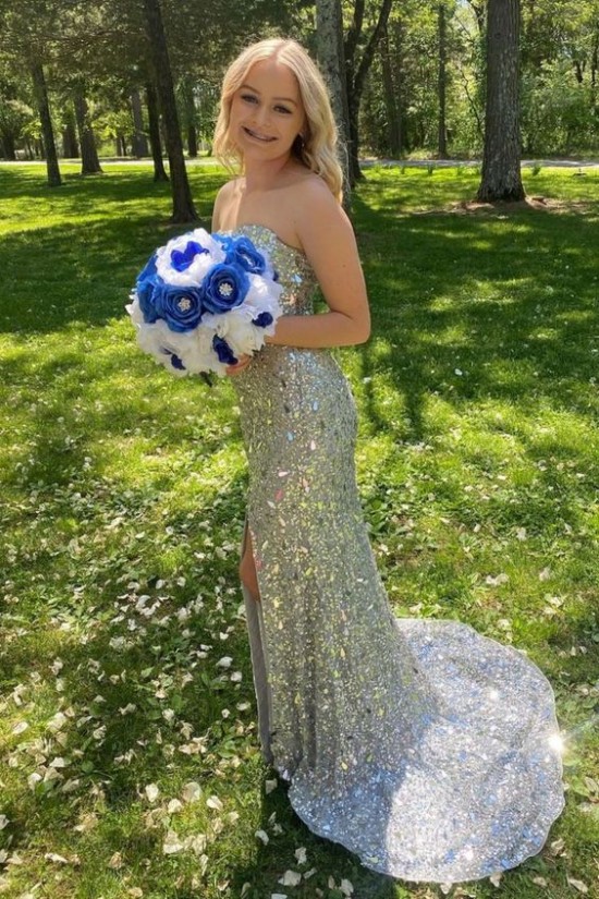 Elegant Sequin Strapless Long Prom Dresses Formal Evening Gowns 901584