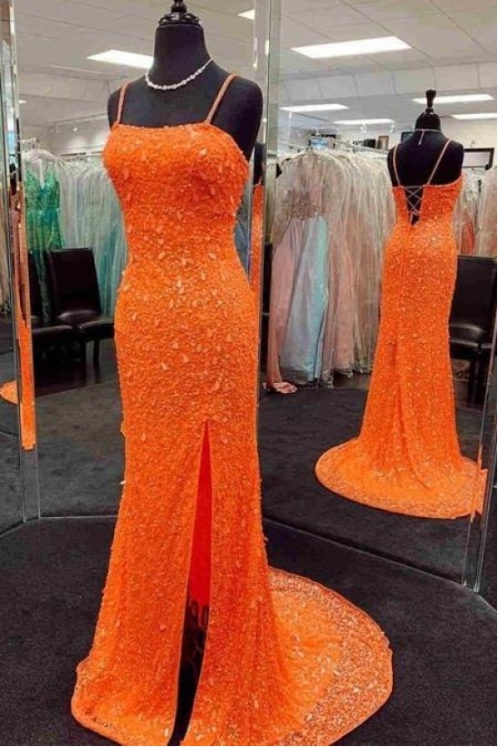 Elegant Sequin Spaghetti Straps Long Prom Dresses Formal Evening Gowns 901585