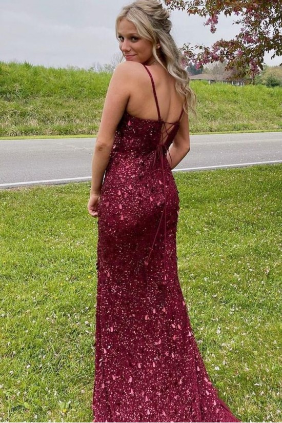 Elegant Sequin Spaghetti Straps Long Prom Dresses Formal Evening Gowns 901585