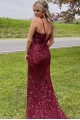 Elegant Sequin Spaghetti Straps Long Prom Dresses Formal Evening Gowns 901585