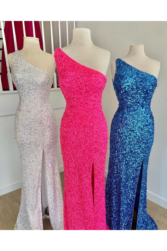 Long One Shoulder Sequin Prom Dresses Formal Evening Gowns 901586