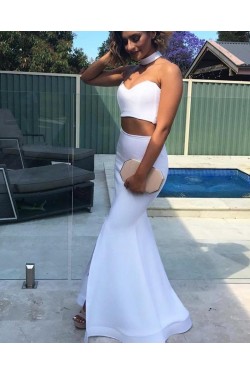 Long White Mermaid Two Pieces Prom Dresses Formal Evening Gowns 901590