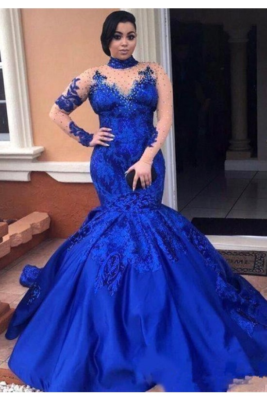 Long Royal Blue Mermaid Beaded Lace Prom Dresses Formal Evening Gowns 901594 Long Royal Blue Mermaid Beaded Lace Prom Dresses Formal Evening Gowns 901594