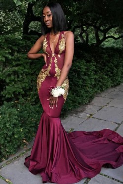 Long Mermaid Gold Lace Prom Dresses Formal Evening Gowns 901596