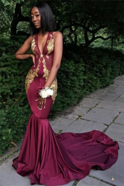 Long Mermaid Gold Lace Prom Dresses Formal Evening Gowns 901596
