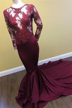 Long Grape Purple Beaded Lace Mermaid Prom Dresses Formal Evening Gowns 901602