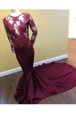 Long Grape Purple Beaded Lace Mermaid Prom Dresses Formal Evening Gowns 901602