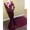 Long Grape Purple Beaded Lace Mermaid Prom Dresses Formal Evening Gowns 901602