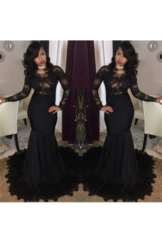 Long Black Mermaid Lace Prom Dresses Formal Evening Gowns 901603 Long Black Mermaid Lace Prom Dresses Formal Evening Gowns 901603