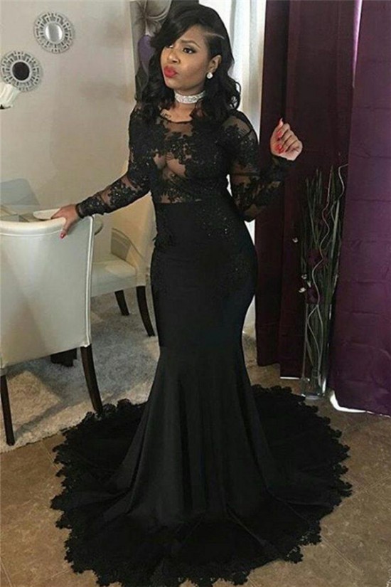 Long Black Mermaid Lace Prom Dresses Formal Evening Gowns 901603 Long Black Mermaid Lace Prom Dresses Formal Evening Gowns 901603