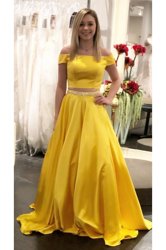 Long Yellow Beaded Two Pieces Prom Dresses Formal Evening Gowns 901606 Long Yellow Beaded Two Pieces Prom Dresses Formal Evening Gowns 901606