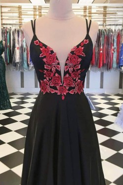 Long Black Embroidered Prom Dresses Formal Evening Gowns 901609