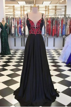 Long Black Embroidered Prom Dresses Formal Evening Gowns 901609