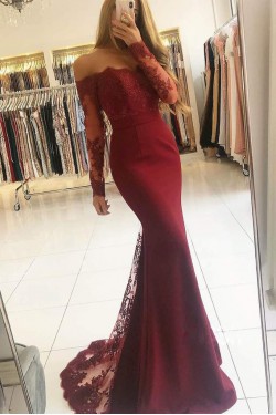 Long Sleeves Mermaid Lace Prom Dresses Formal Evening Gowns 901611